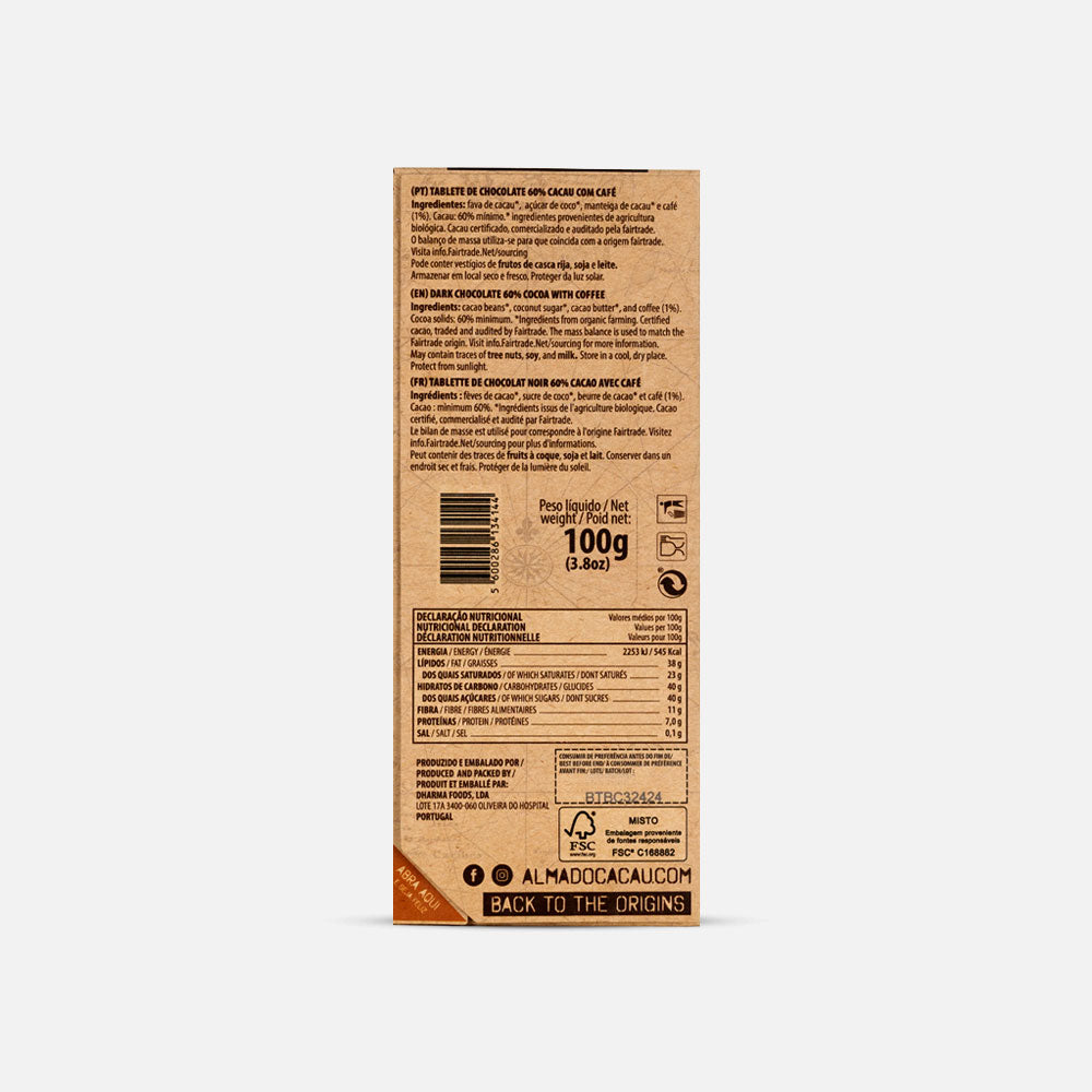 60% Dark Chocolate with Columbian Coffee 100g