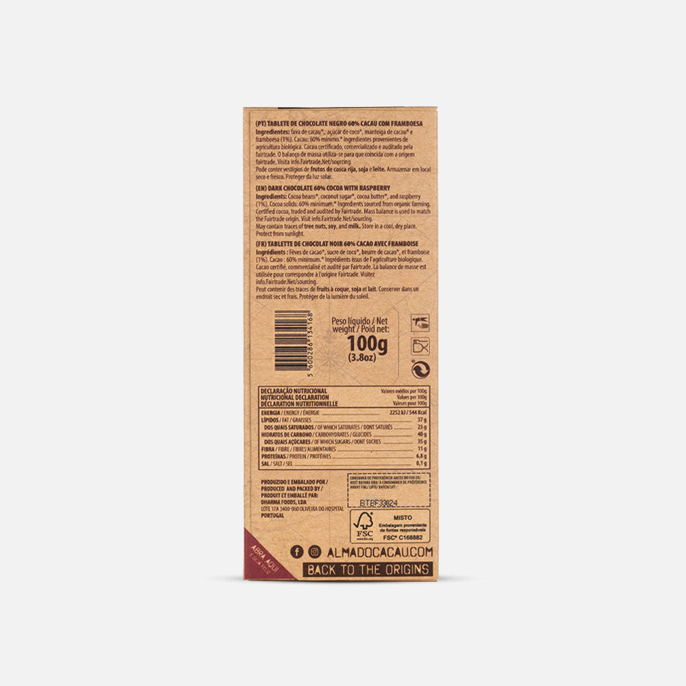 60% Dark Chocolate with Raspberry Flakes 100g