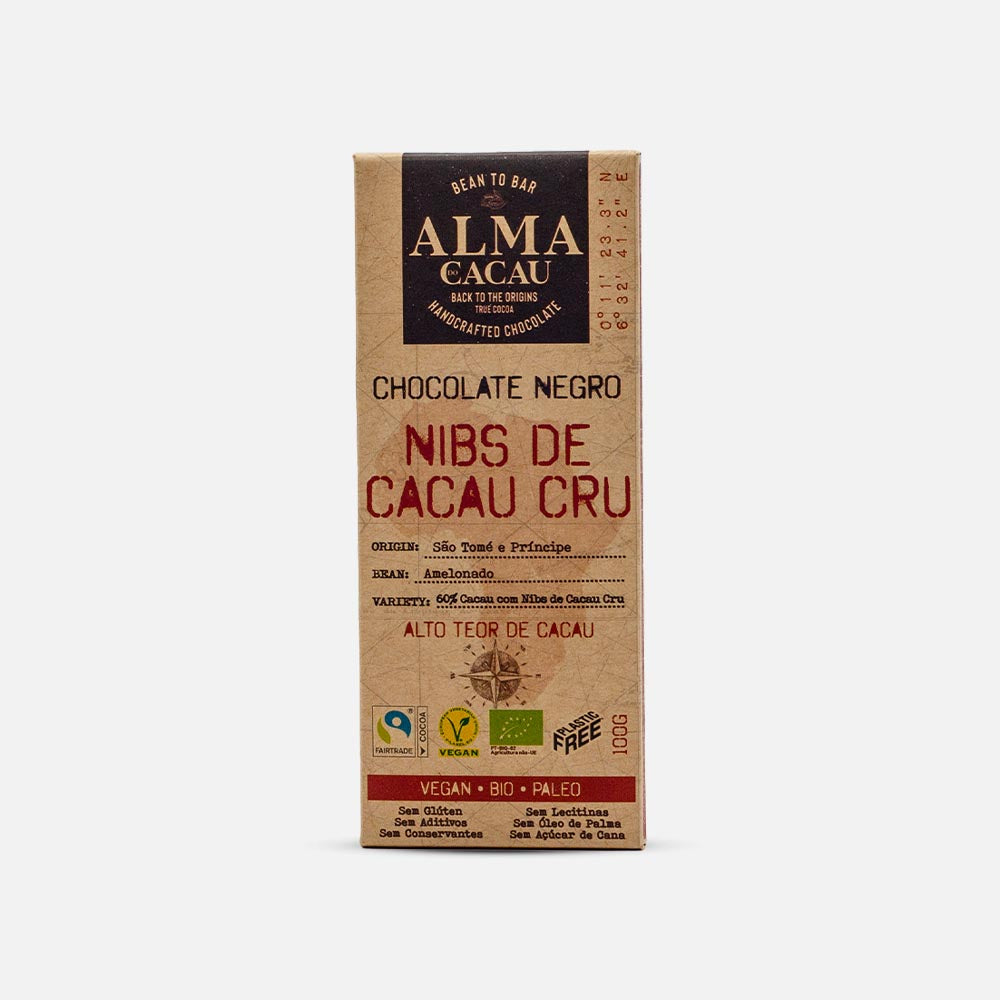60% Dark Chocolate with Raw Cocoa Nibs 100g
