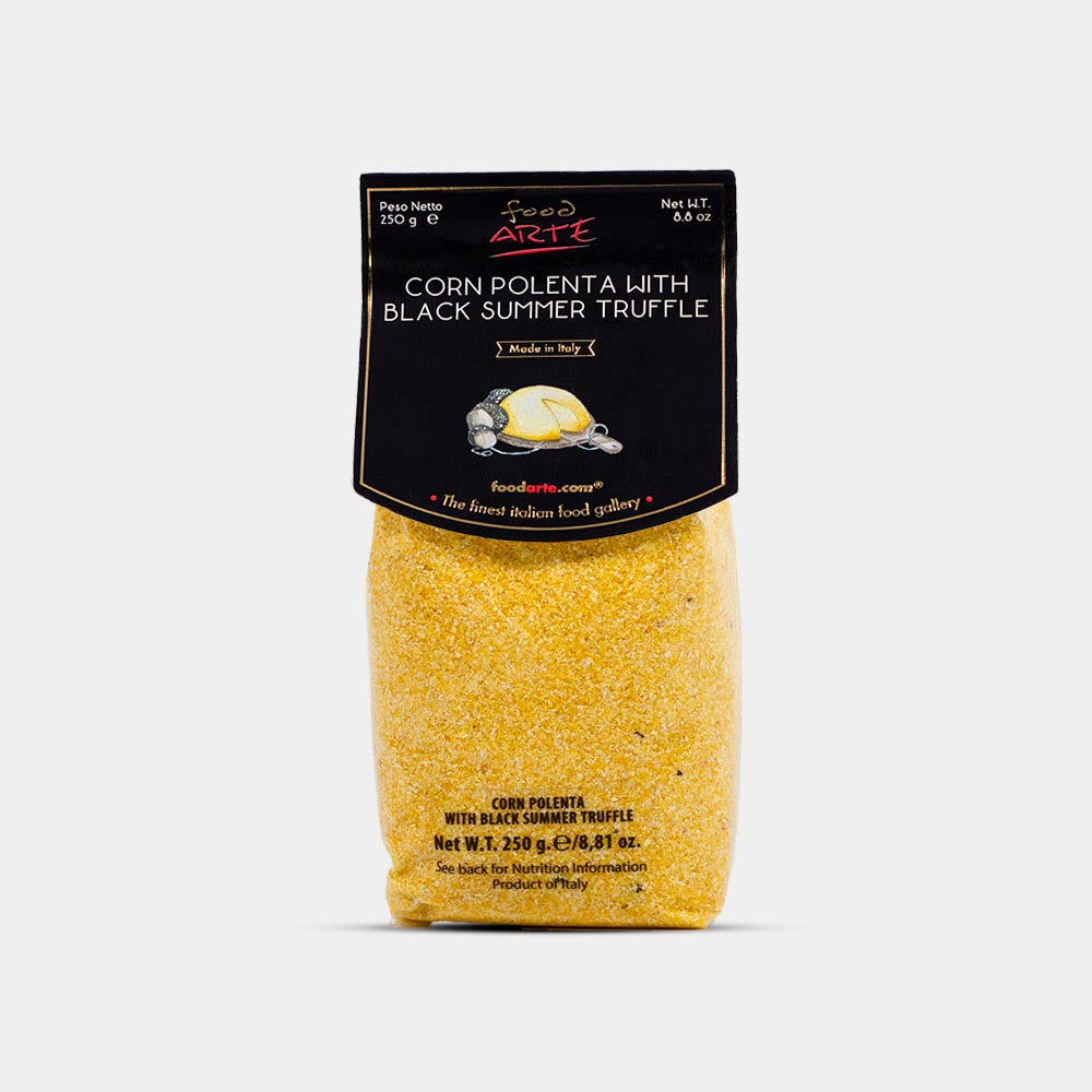 Corn Polenta with Black Truffle 250g - AED 72.00 - The Cheeseroom Packed Items. Buy Gourmet Risottos and Polenta Online in Dubai.