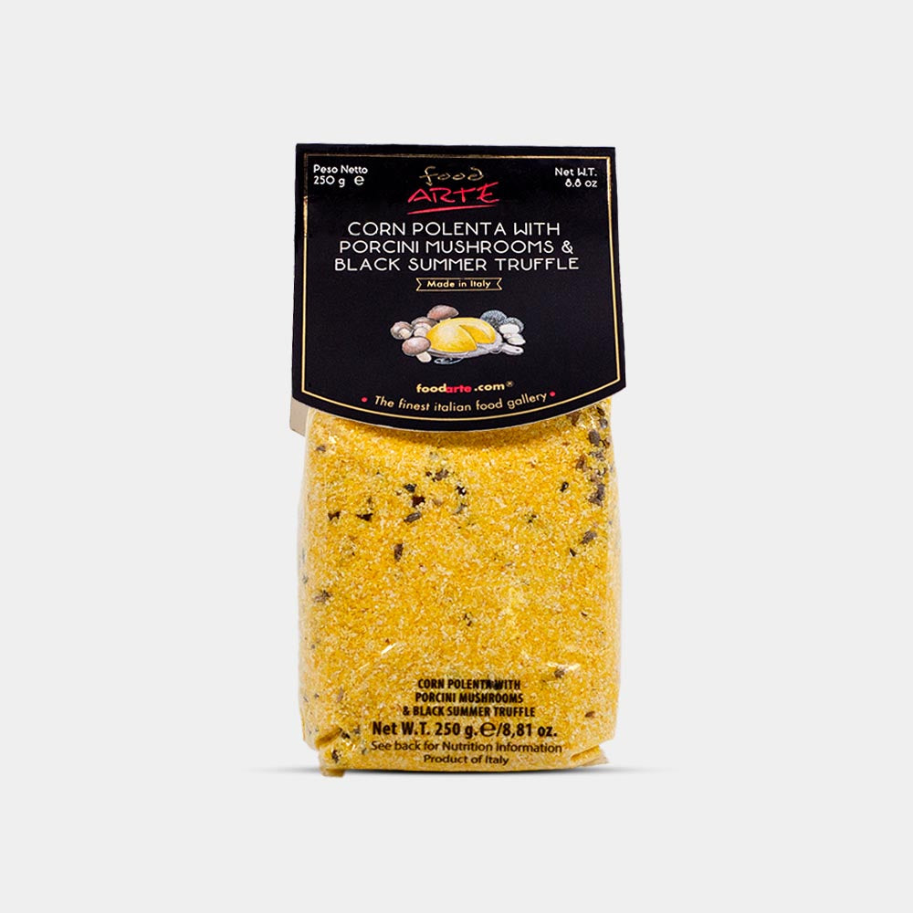Corn Polenta with Porcini Mushrooms & Black Truffle 250g - AED 72.00 - The Cheeseroom Packed Items. Buy Gourmet Risottos and Polenta Online in Dubai.