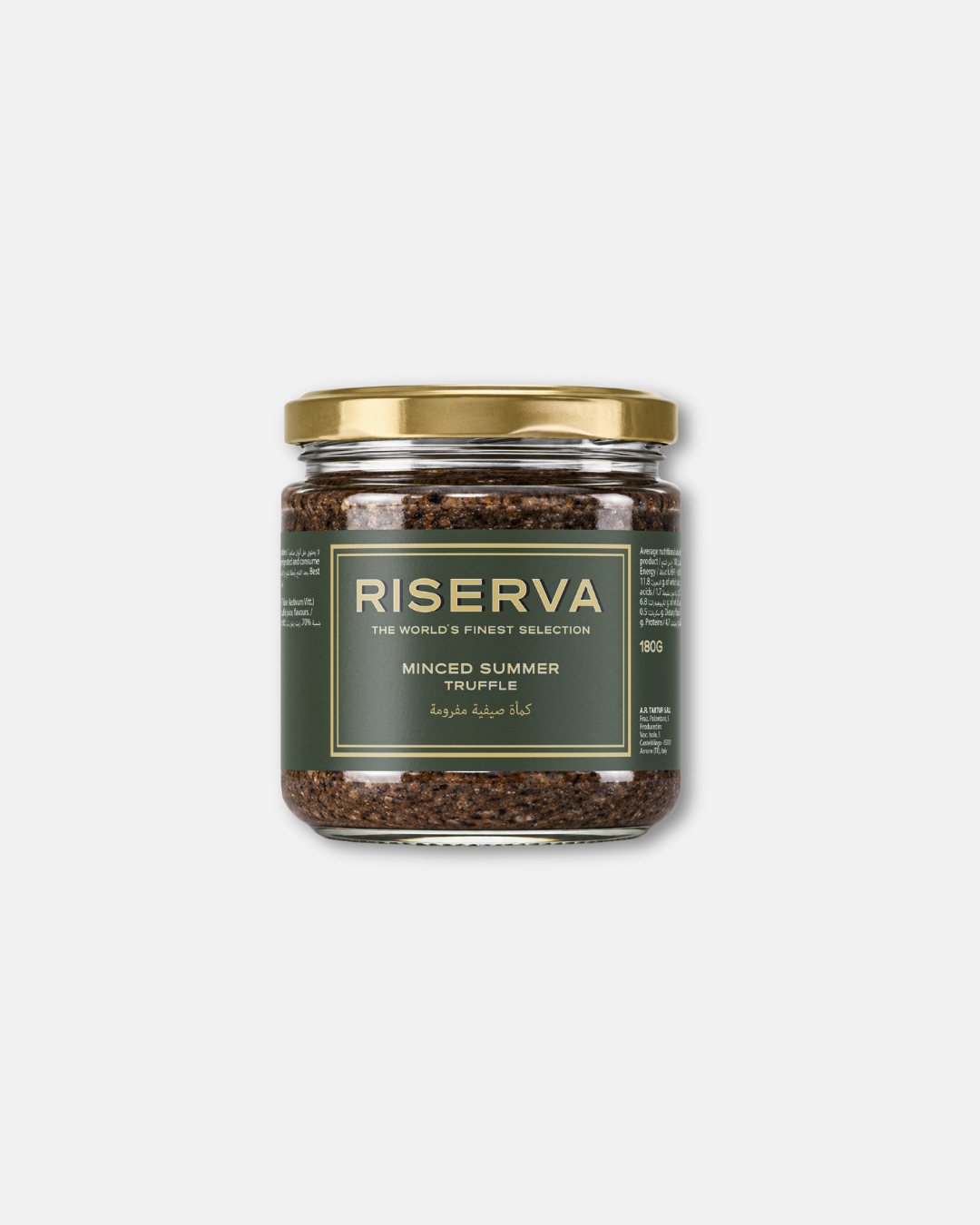 Riserva Minced Summer Truffle 180g, contain finely minced dark brown summer truffle pieces with a textured appearance. This gourmet truffle ingredient is suitable for enhancing pasta, risotto, sauces and savory recipes with truffle flavor. minced summer truffle, summer truffle Dubai, summer truffles Dubai, summer truffle slices UAE, truffle products Dubai, premium truffle products Dubai, gourmet truffles UAE, truffle products UAE.