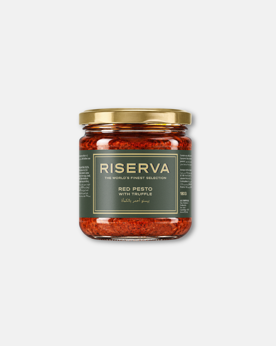 180g jar of Riserva Red Pesto with Truffle featuring a red pesto blend. This gourmet pantry product is suitable for adding a truffle-inspired element to pasta, bruschetta and savoury recipes. truffle products Dubai UAE, premium truffle products UAE, truffle shop UAE, truffle products UAE, truffle pesto UAE, buy truffles online UAE, gourmet truffles Dubai.