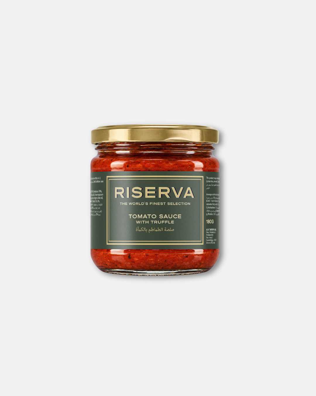Riserva Tomato Sauce with Truffle 180g combines a rich red tomato sauce with truffle. This gourmet pasta sauce offers a convenient way to bring tomato and truffle flavours to pasta dishes, risotto and savoury recipes. truffle sauce online UAE, buy truffle sauce online, truffle sauce UAE, truffle pesto UAE.